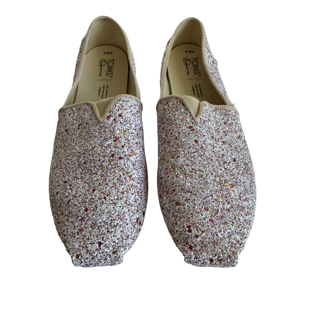 TOMS Slip On Womens 8.5 Pink Multi Glitter Alpargata CloudBound Flat Loafers